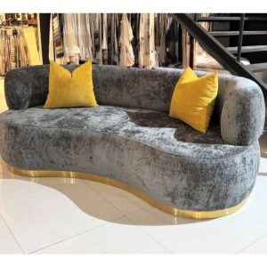 Handmade C-Curved 3-Seater in Grey with Gold Metal Finish - FFC2