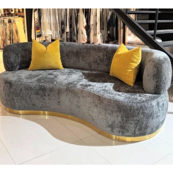 Handmade C-Curved 3-Seater in Grey with Gold Metal Finish - FFC2