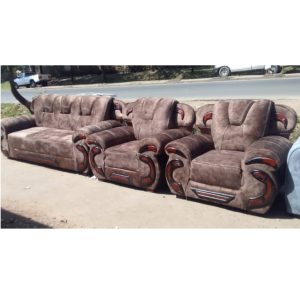 Deluxe 5-Seater Brown Suede Sofa Set with Ornate Arm Detailing - FFC4