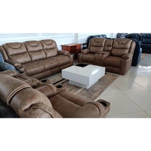 Luxurious 7-Seater Semi-recliner Sofa Set - Brown Leather Finish - FFC6