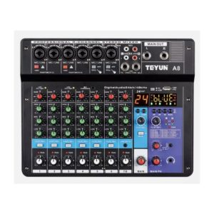 TEYUN A8 8-Channel Audio Mixer – Bluetooth, DSP Effects, USB Playback, and 48V Phantom Power for Studio & Live Use